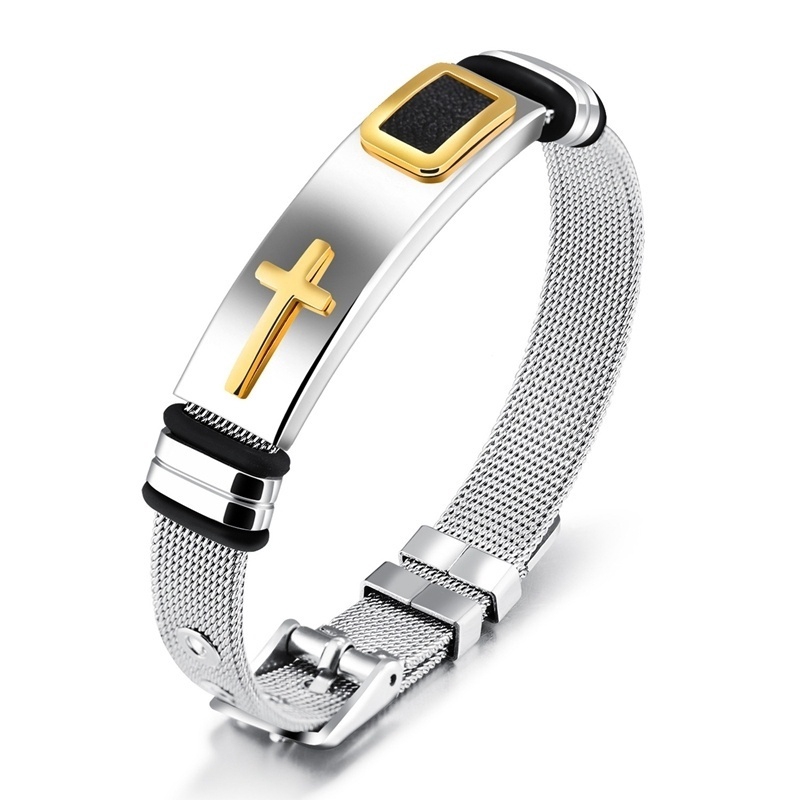 Fashion Men's Titanium Steel Cross Adjustable Bracelet Gold / Silver Jewelry