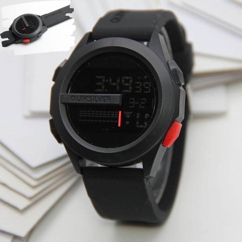 JAM TANGAN PRIA KEREN TERBARU 2021 ANTI AIR QUIKSILVER DRONE DIGITAL RUBBER QS-DRONE-Tali Hitam Drone