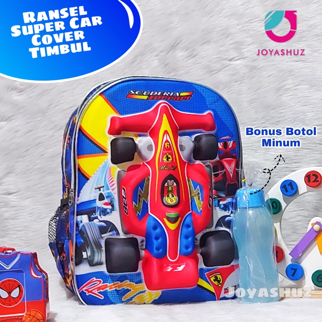 Tas 3D Anak SD Berbonus - Ransel  3D Anak SD Super Car - Tas Sekolah Anak SD Karakter Super Car - Tas Anak Laki-Laki SD Gratis Botol Dan Misting - Tas Sekolah Anak Karakter Lucu - Joyashuz