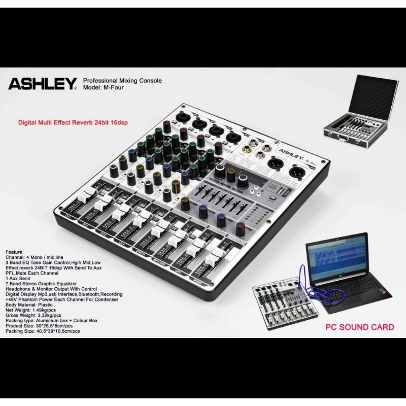 MIXER ASHLEY M-FOUR 4CH FREE HARDCASE (USB-BLUETOOTH-RECORDING-MP3 ) ORIGINAL