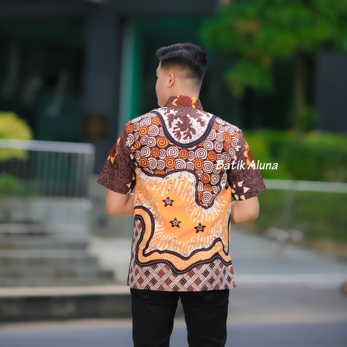 Baju Batik Pria Lengan Pendek Premium Modern Terbaru Produsen Pabrik Batik Aluna PD 025