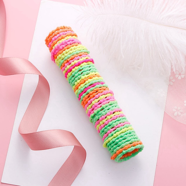 50PCS/Lot Girls Cute Colorful Basic Elastic Hair Bands Tie Gum Scrunchie Ring Rubber Bands