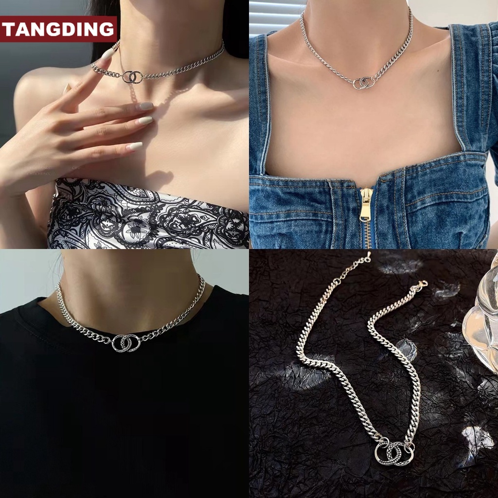 【COD Tangding】Kalung Rantai Choker Desain Mewah Gaya Hip Hop Untuk Wanita