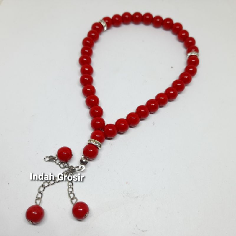 Tasbih Reb Coral Batu Marjan Asli Natural 33Butir 8Mm Bandul Bulet