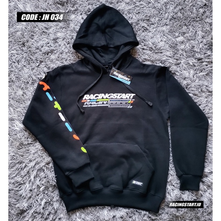 JAKET HOODIE RACING START Hitam Motif Tulisan Latin JH.034 ORIGINAL