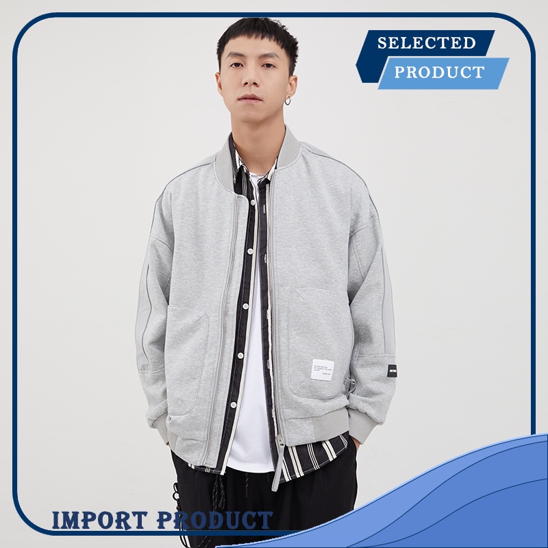 Jackets Yizhi men's grey stand collar sweater jacket men's spring and autumn new color contrast stit