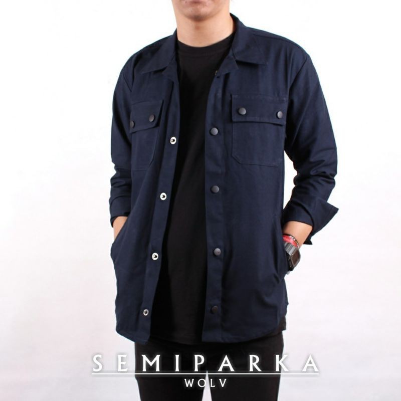 WOLV ORIGINAL JAKET SEMI PARKA KEREN Jaket pria warna navy side pocket seri WSP307