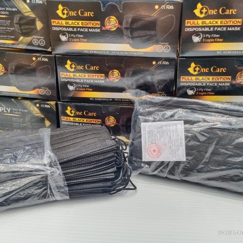 Masker Earloop Black Chasa Onecare 3ply isi 50 Pcs Kemenkes Earloop Full Hitam