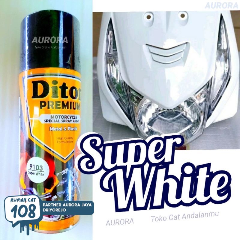 

Rumah Cat - Diton Premium Super White 9103 Putih Cerah 400ml Tahan Bensin Pilok Pilox Pylox Motor Mobil Sepeda Cat Semprot Honda Vario Baru Samurai Sapporo Rumah Cat Motor dan Mobil