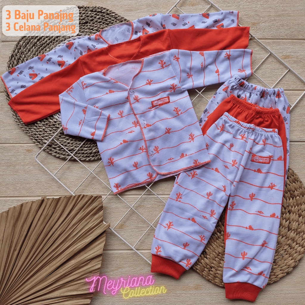 Promo - Seri Orange 6 PCS Baju Bayi Lengan Panjang dan Celana Panjang Bayi Baru Lahir Meyriana Collection