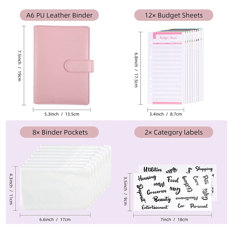 Cash Envelopes for Budgeting,A6 Budget Binder,Binder Pockets,Expense Budget Sheets,Money Folder Wallet Organiser(Pink)