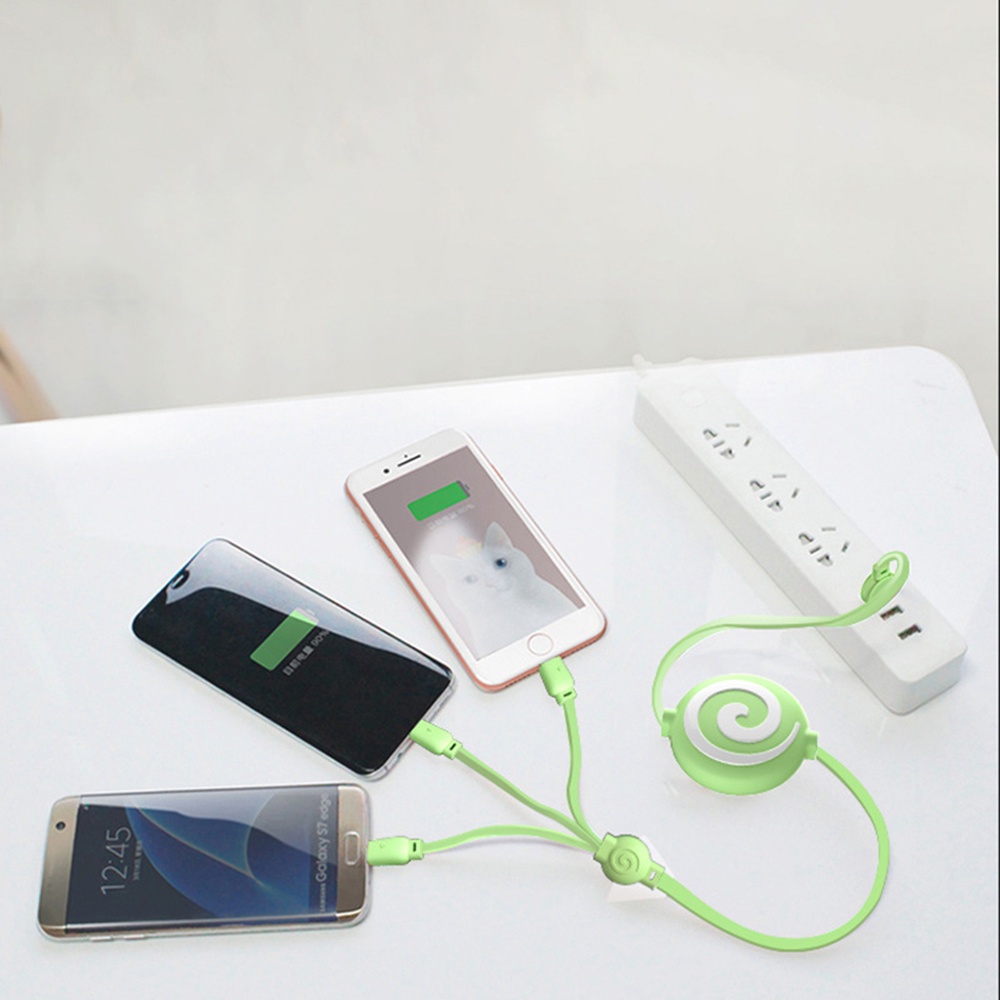 3in1 Kabel Data / Charger USB Tipe c Bahan Silikon Untuk iPhone / Android