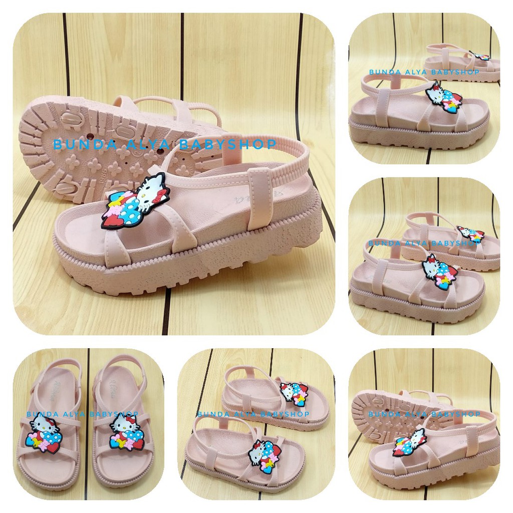 Sandal Anak Perempuan Jelly Tali Usia 3 4 5 Tahun KREM -  Sandal Tali Anak Cewek Karet Kucing Karet Anti Licin Size 24 - 33