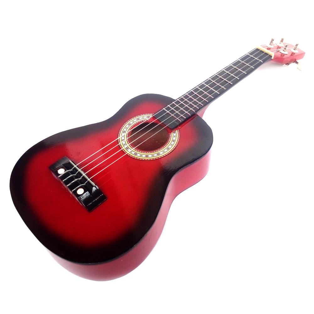 Gitar Ukulele | Gitar Mini | Kentrung 4 Senar | Ukuran 58x21x8 cm - Merah Tua [Packing Kayu]