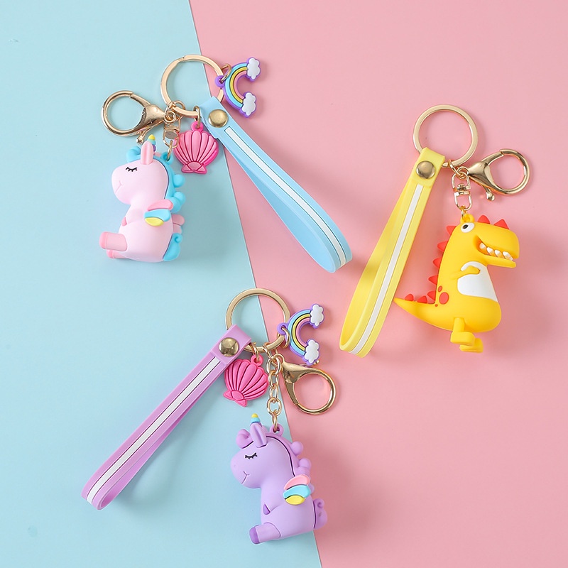 Creative Cute Unicorn Car Keychain Pendant Silicone Dinosaur Couple Bag Ornament