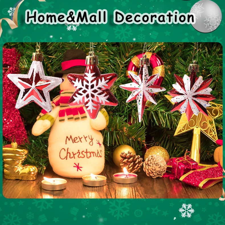 5 / 6pcs / Set Ornamen Gantung Pohon Natal / Tahun Baru Bentuk Bintang / Snowflake Bahan Plastik