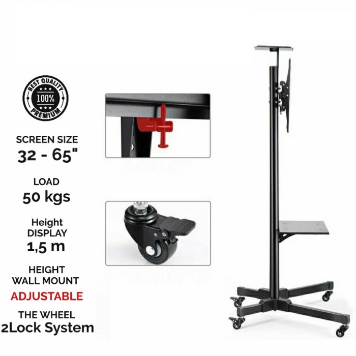 Bracket TV Standing 32 40 42 43 49 50 55 60 65 Inch  Mobile Display Stand Import Adjustable New Model Premium