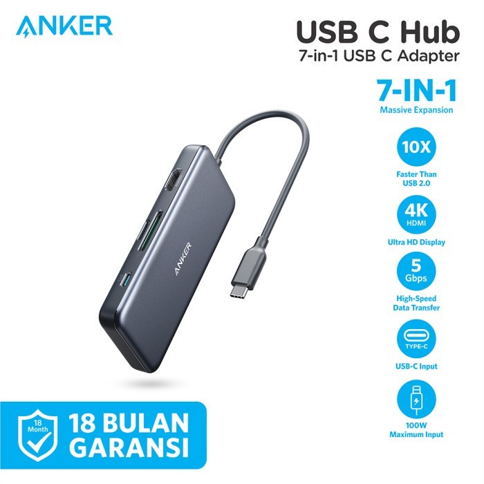 Anker Media Hub PowerExpand+ 7-in-1 USB C PD 100W HDMI 4K - Original