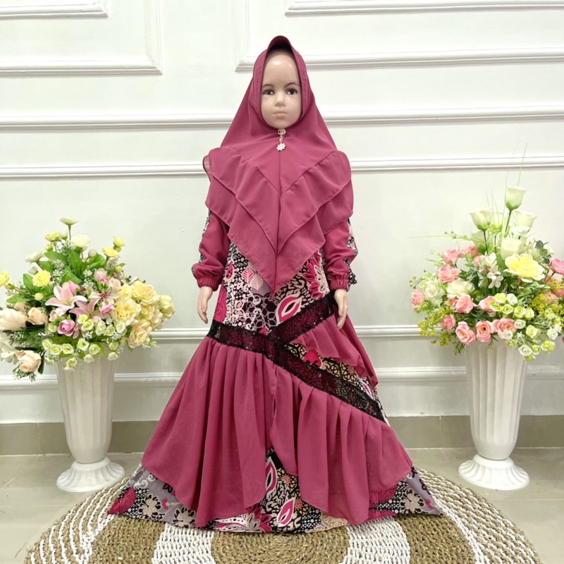 Cikalalika-SET GAMIS ANAK BATIK CERUTY PRINTING PAYET fashion muslim anak / terbaru 2024/ baju lebaran mewah