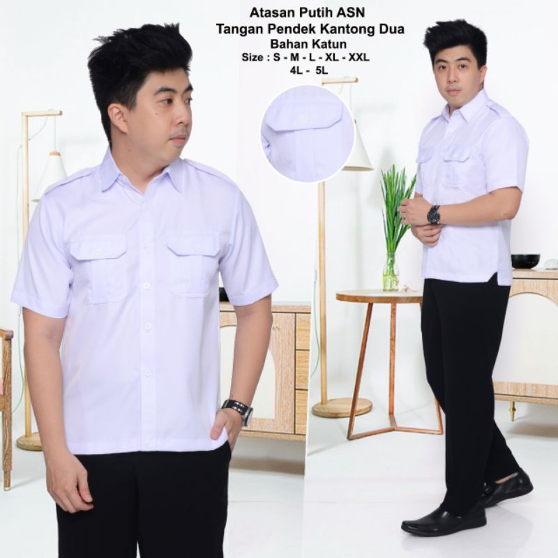 Atasan Putih Cowok Elegan Katun Jahitan Rapi