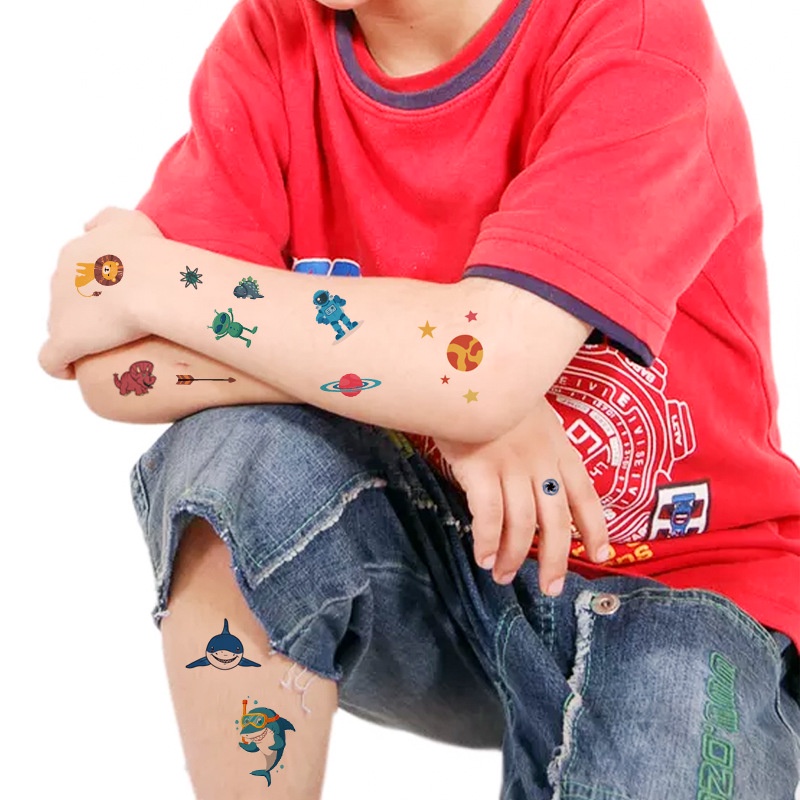 10 Pcs Stiker Tato Palsu Desain Kartun Hewan Untuk Anak