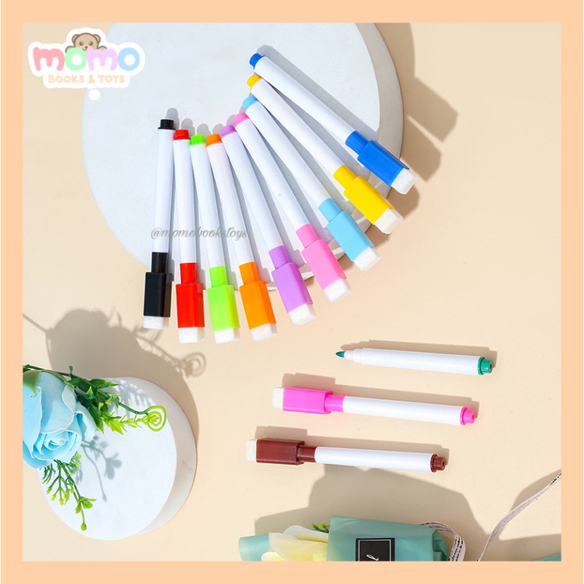 

[MOMO] Spidol Mini Wipe and Clean Hitam Warna Warni / Sepidol Papan Tulis Whiteboard Penghapus | Alat Tulis Import Murah