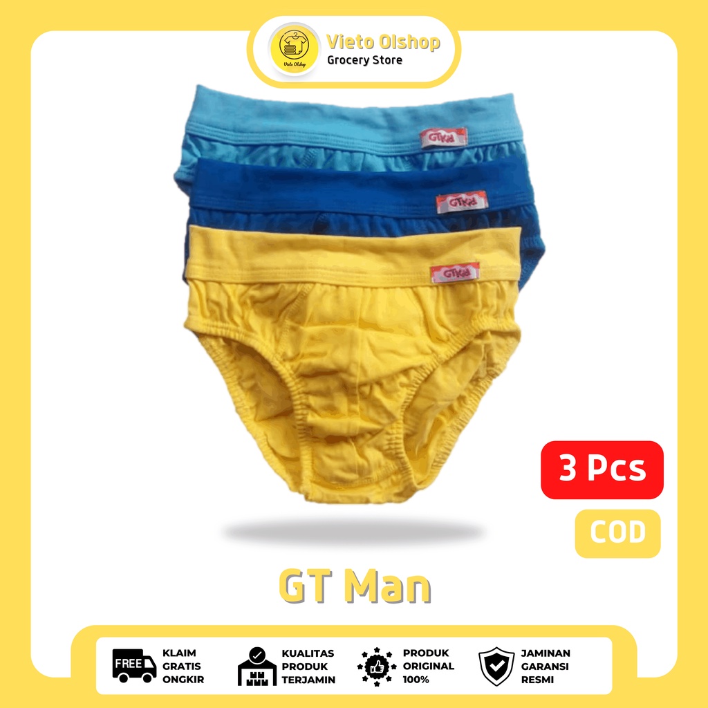 Celana Dalam Anak Laki-Laki Isi 3 Pcs GT Man Kids 708 Mini Spandex Cotton Polos Warna Sempak Anak La