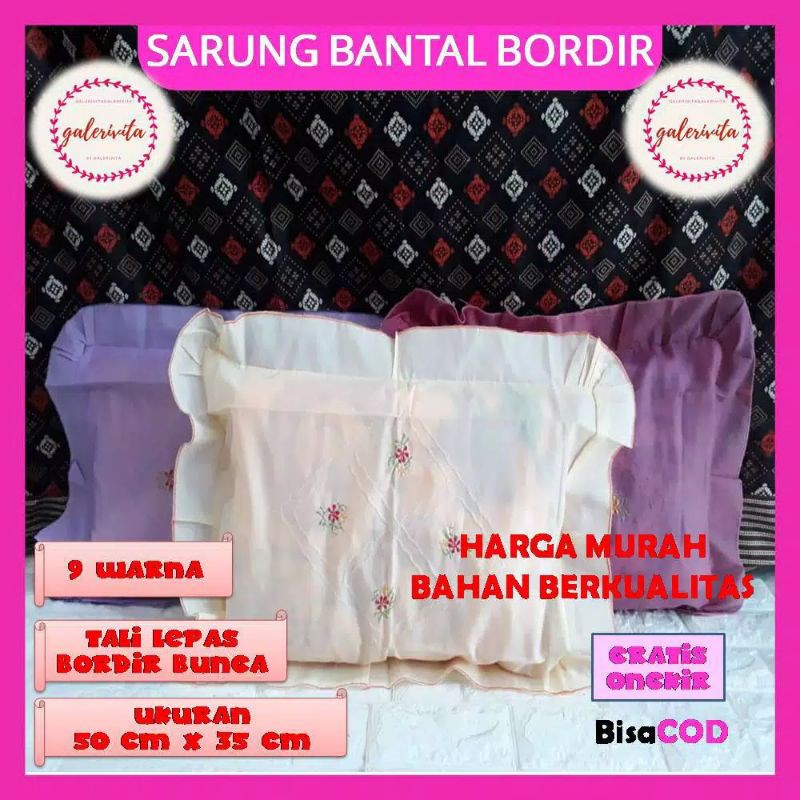 Urung Bantal Guling Kapuk Bordiran Ukuran 50 cm x 35 cm/Sarung Bantal Tidur Rumbai Polos BordirA29
