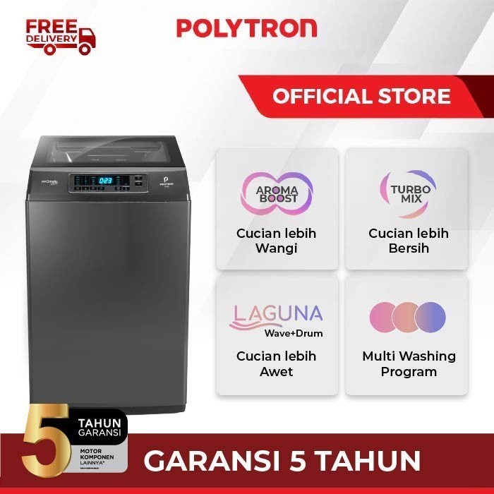 POLYTRON Mesin Cuci 1 Tabung PAW 1028 / PAW1028 Zeromatic Laguna Hijab 10 KG