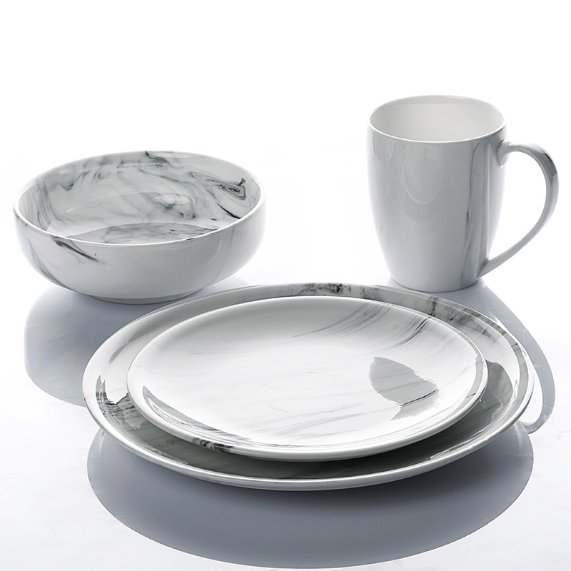 WHITE MARBLE PLATE SET - SET PIRING MARBLE - DINNER SET - SET B