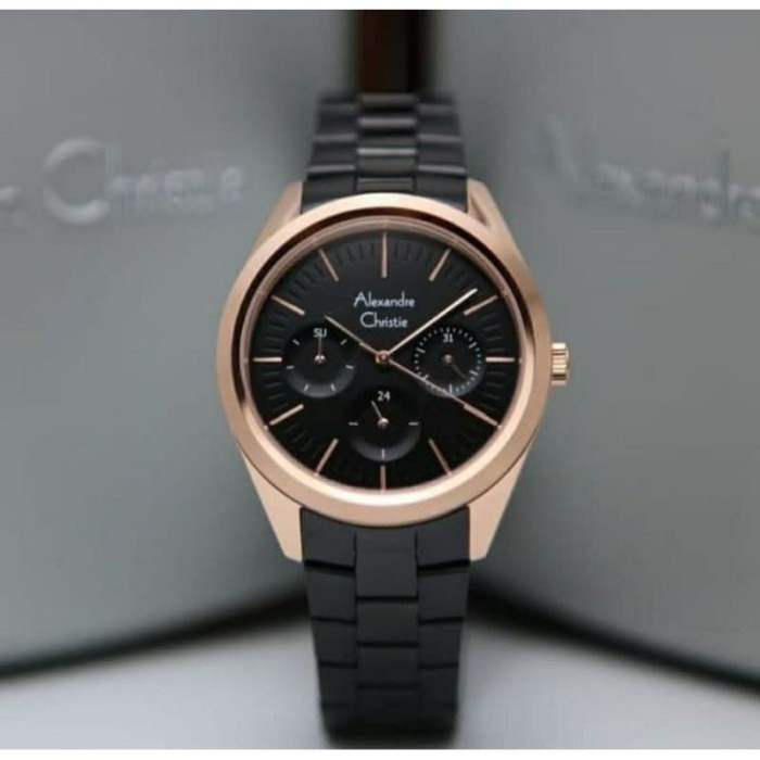 Jam tangan wanita Alexandre Christie AC 2817 AC2817 black rosegold Original