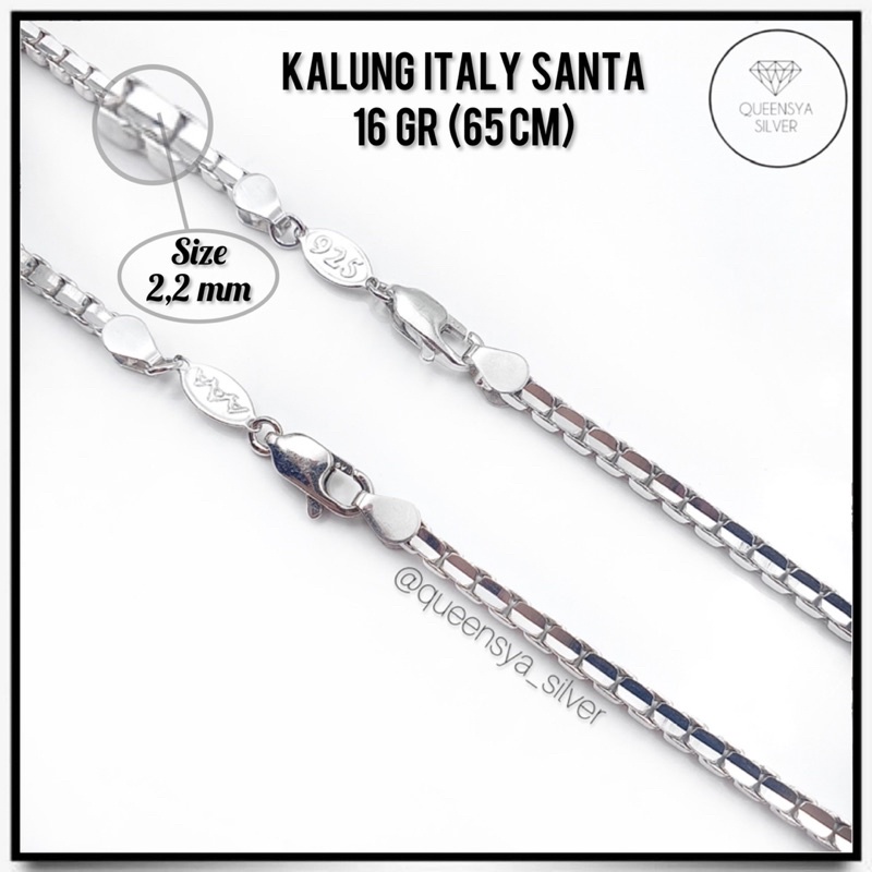 Kalung Perak Kalung Perak Wanita Perak Asli 925 JUMBO Lapis Emas Putih Model ITALY SANTA || Queensya Silver