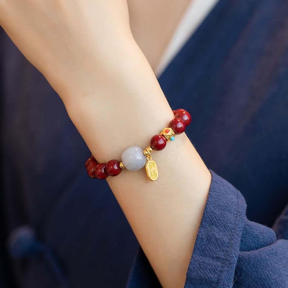 Gelang Tangan Manikmanik Cinnabar Imitasi Warna Merah Retro Untuk Unisexpriawanita