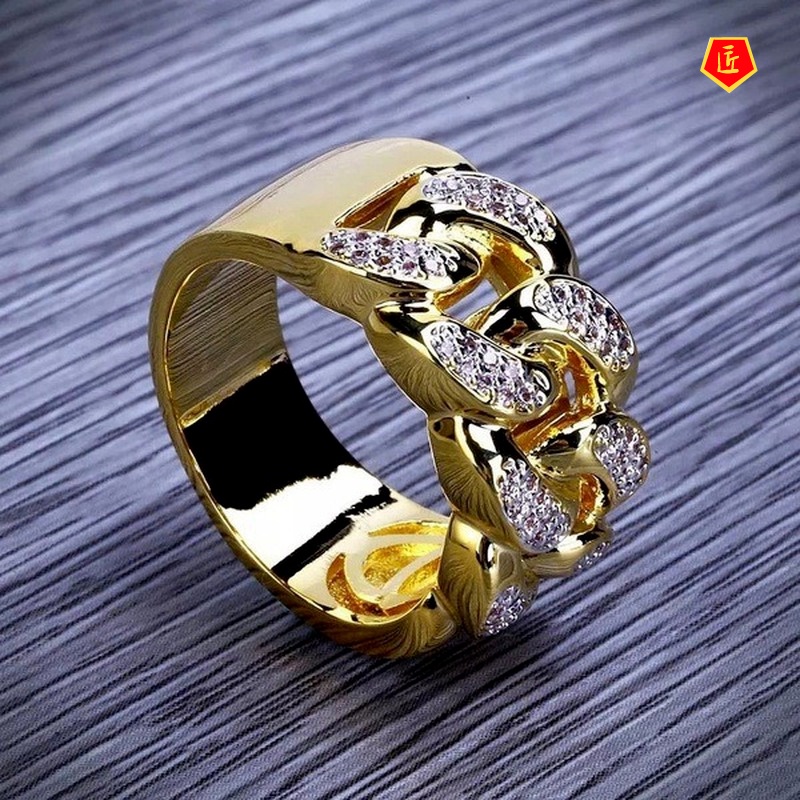 [Ready Stock]18K Gold Diamond-Studded Ring European and American Creative