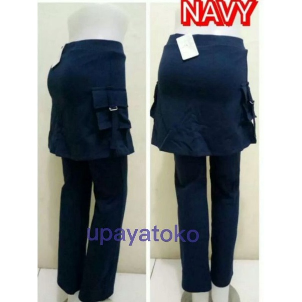 upayatoko/celana senam rok kantong wanita/ cbr rok kantong kargo item navy/clana olahraga-1