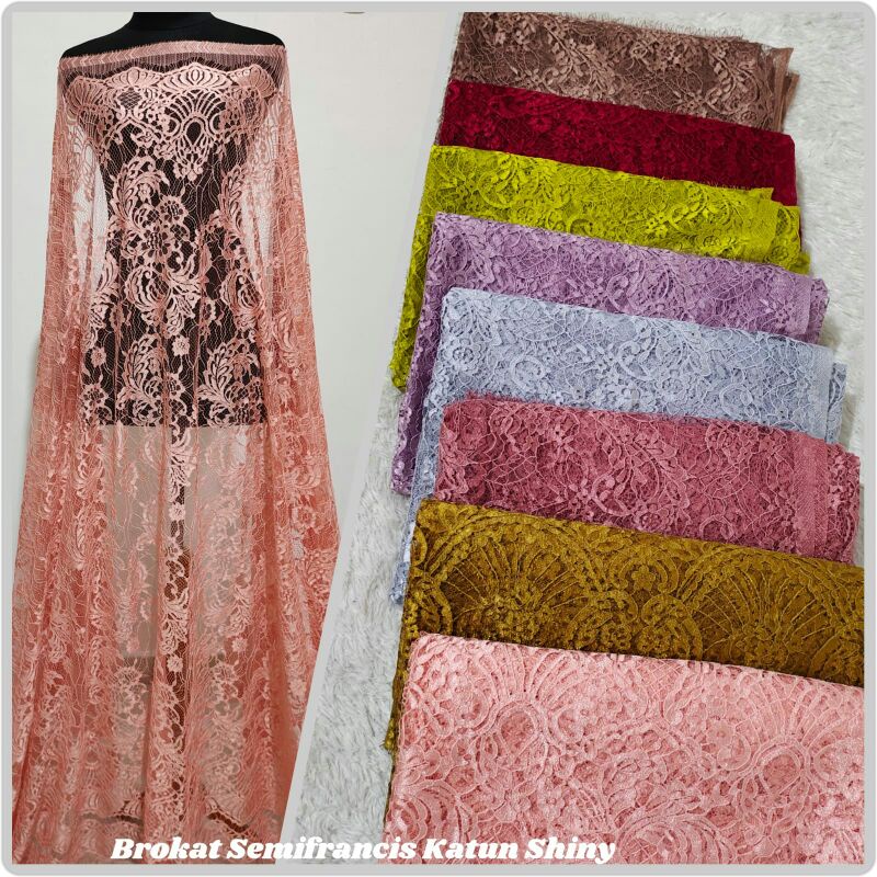 Bakal kain Brokat semifrancis katun shiny/bakal kain brukat semifrancis laminating/Kebaya semi franc