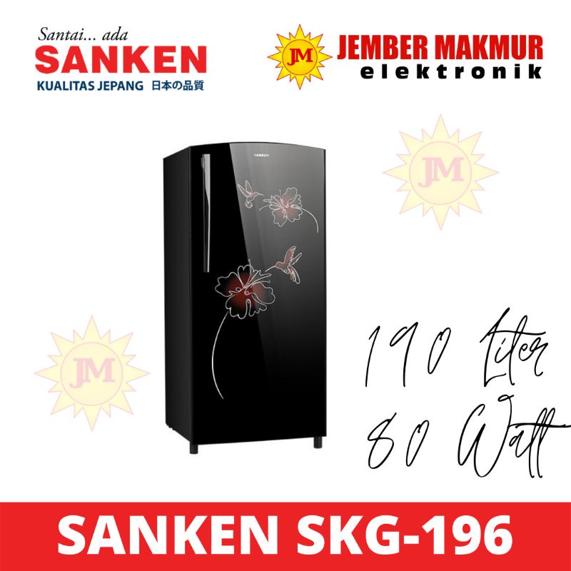 Kulkas Sanken 1 pintu SKG 196 AH BK 190 Liter 80 watt