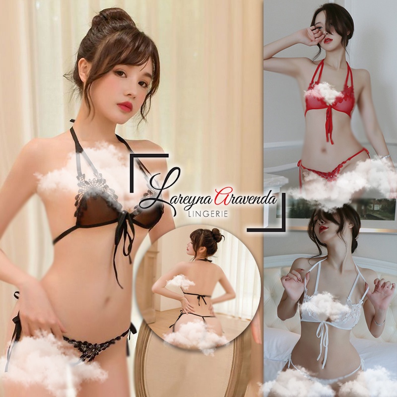 Set Bra Lingerie + G String Seksi Model Lace Spiderweb LG409