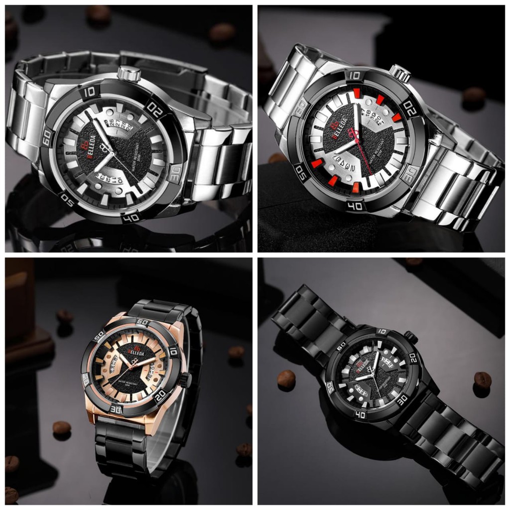 Jam Tangan Pria BELLEDA 9228 Rantai Steinless Stell Analog Tanggal ORIGINAL Water Resistance - COD