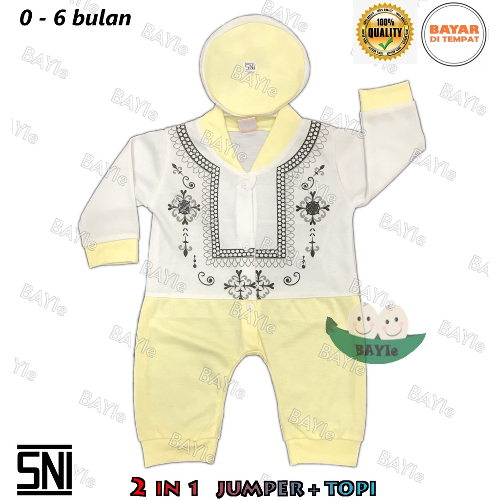 BAYIe - Baju Koko/Muslim+Kopiah/Peci Anak/Bayi Laki-Laki JUMPER/Hansop/Romper 1504 LITTLE SNI 0-6 bulan-KUNING
