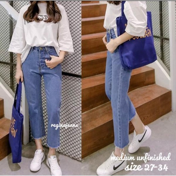 Boyfriend Jeans Unfinished Boyfriend Loose Wanita Rawis Premium 27-32 Original