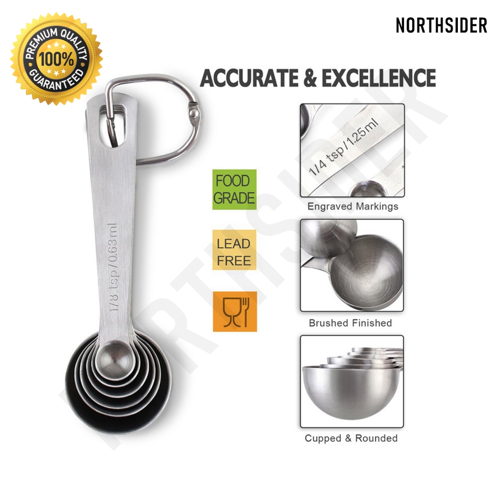 SENDOK TAKAR SET 6 IN 1 | MEASURING SPOON STAINLESS STEEL SILVER