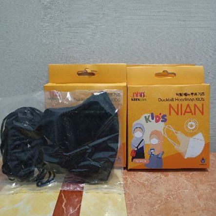 Masker Duckbill Anak Hijab Niancare Warna Hitam Isi 10 Pcs 3 Ply Medis