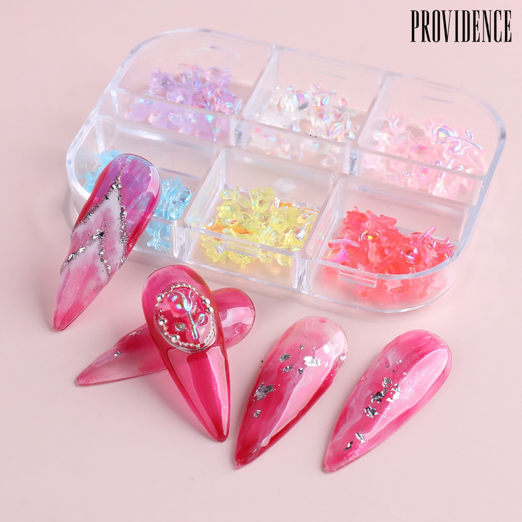 60pcs / Kotak Ornamen Bunga Mawar Aurora Berlian Imitasi Efek Tembus Cahaya Untuk Dekorasi Nail Art Wanita