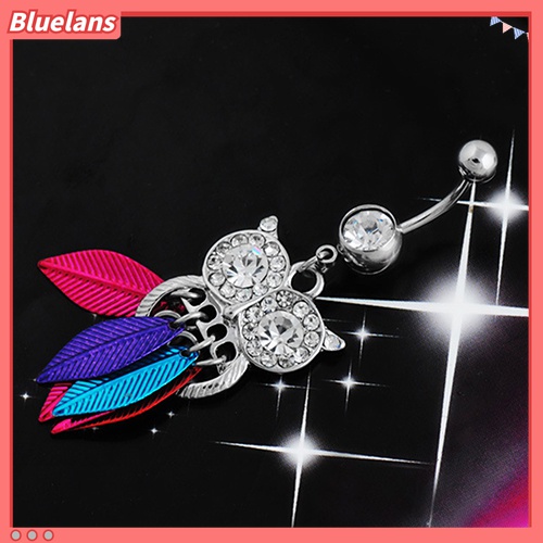 Cincin Tindik Pusar Bentuk Burung Hantu Daun Aksen Berlian Imitasi Gaya Retro