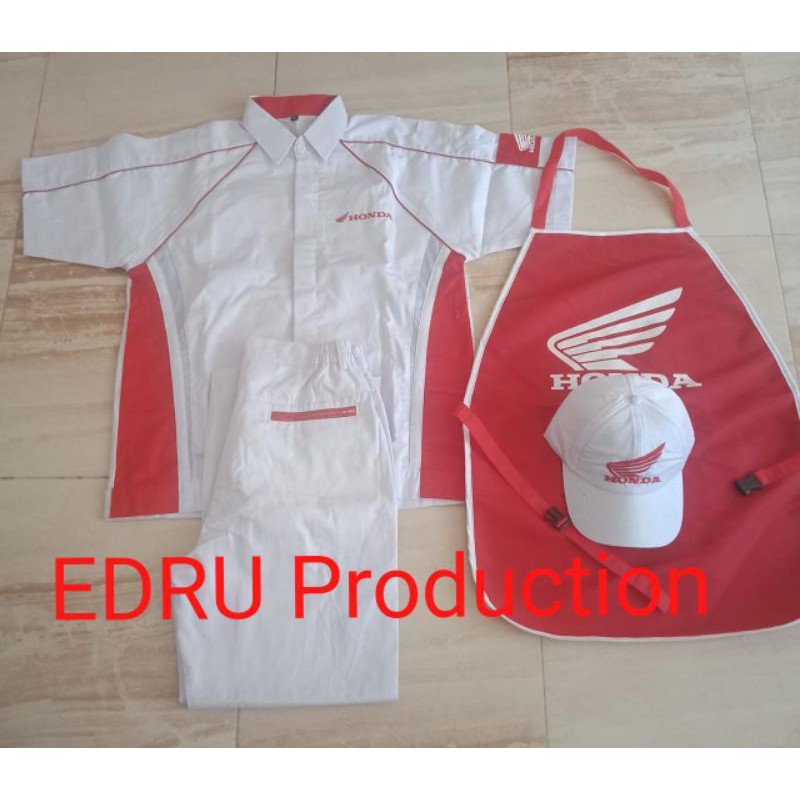 SERAGAM MEKANIK  HONDA AHASS#SET(BAJU+CELANA+TOPI+CELEMEK)PREMIUM