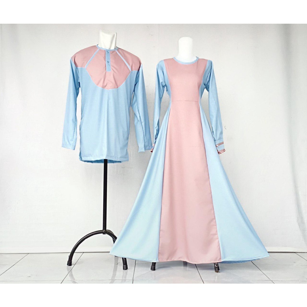 GAMIS MADINA BABY BLUE KOMBI BABY PINK GAMIS KOMBINASI WARNA GAMIS LEBARAN