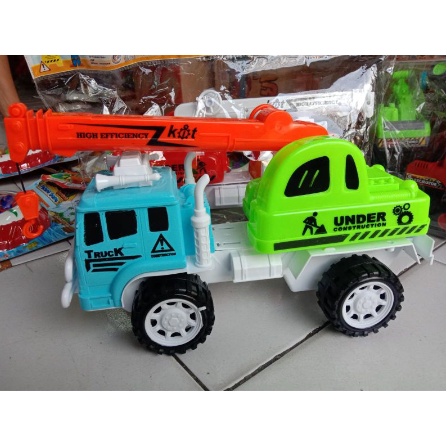 Mainan Mobil Konstruksi Crane Truk Derek Hijau Biru Oren Under Construction  KTG