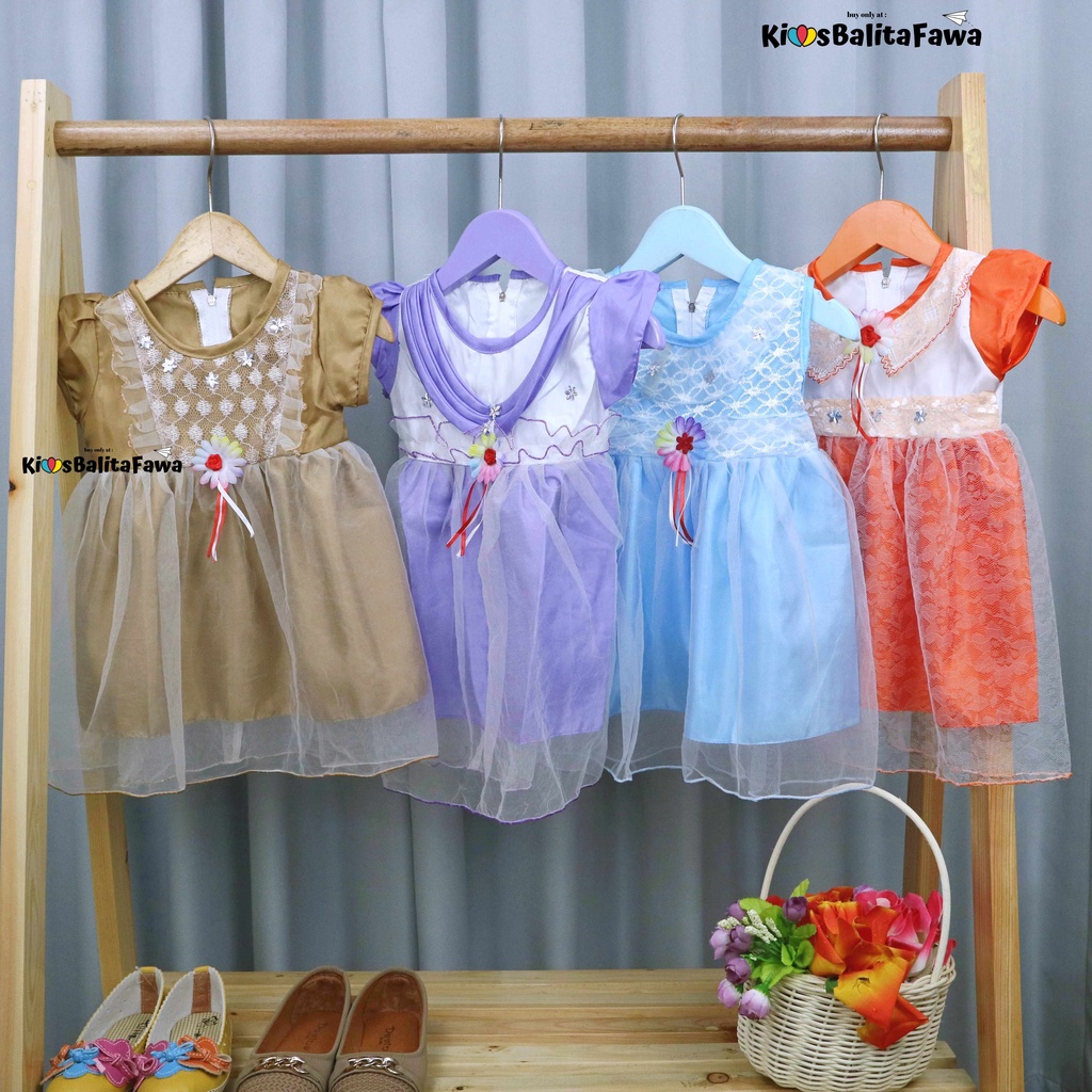 Gaun Bayi Uk. 0-12 bulan / Dress Bayi Anak Perempuan Murah Gaun Pesta Motif Polos Lengan Lucu