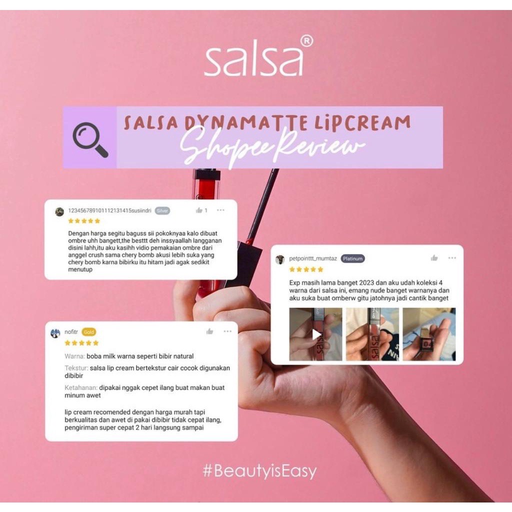 SALSA Dynamatte Lip Cream Indonesia / Lipstick Matte Long Lasting 5gr / LipCream Lipstik Gincu Tint Velvet Stain Gloss Serum Liner Plumper Perawatan Pelembab Bibir / Cosmetic Eyebrow Eyeliner Mascara Nail Polish Peel Off Kutek Curler Sponge / Paket Wajah